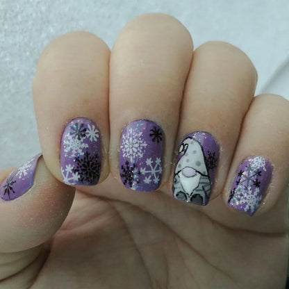 24pcs Merry Christmas Press On Nails Glitter Blue Short Square False Nail With Snowflake Designs French Fake Nail