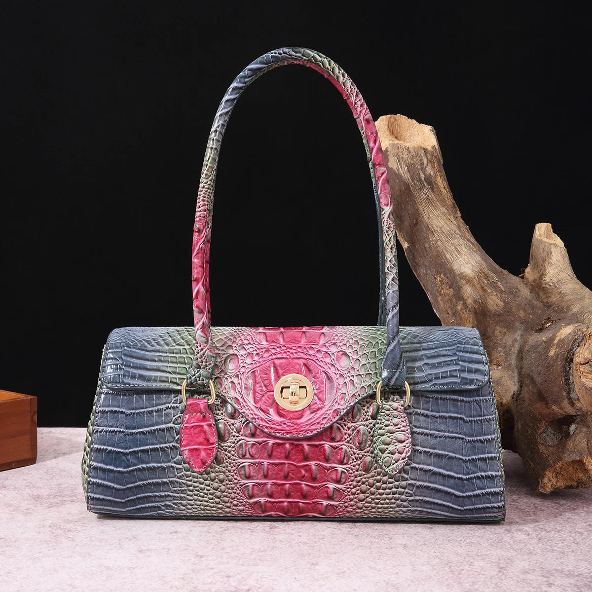 Multicolor Crocodile Pattern Fashion Handheld Stick Bag Large Capacity One Shoulder Underarm Bag Women's Luxury Handbag