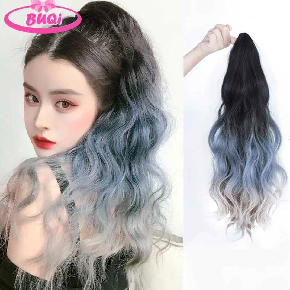 Water Wave Claw Clip In Ponytail Hair Extension Ombre Color Curly Wavy Synthetic Ponytail Extension Hair For Women Pony Tail