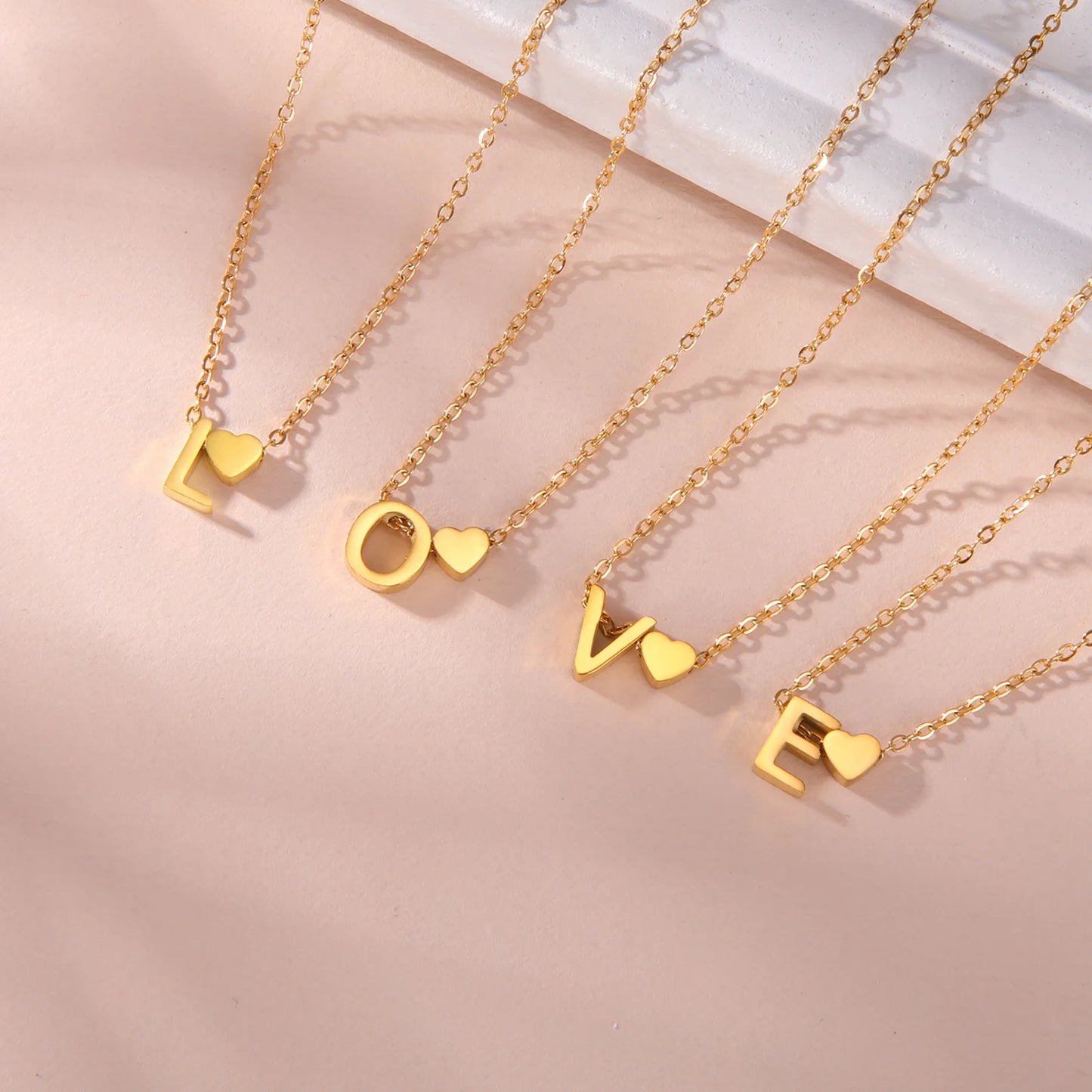 Initial Letter Mini Heart Pendant Necklace for Women Stainless Steel A-Z Alphabet Choker Chain Jewelry