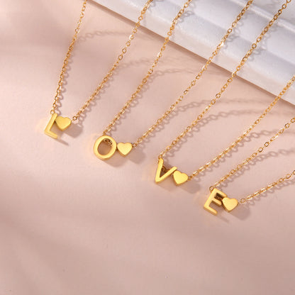 Initial Letter Mini Heart Pendant Necklace for Women Stainless Steel A-Z Alphabet Choker Chain Jewelry