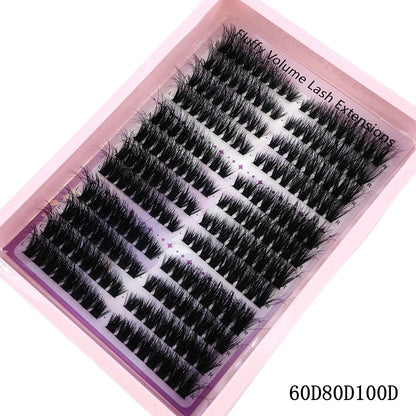 14Rows Fluffy Lash Clusters Thick Volume Eyelash Clusters Extensions 50D/80D Left/Right Individual Lashes Cat Eye Lash Extension