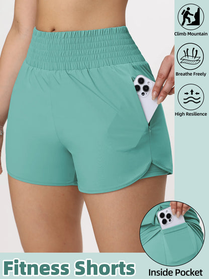 Women Side Zippered Pocket With Inner Lining Shorts Quick Drying Running Fitness Yoga Leisure Sport Shorts