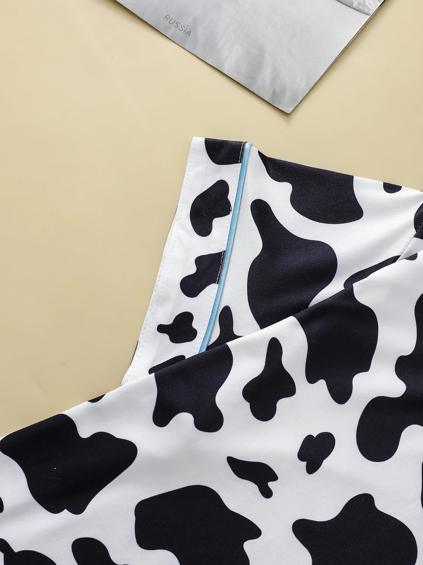 Two-piece set of women's pajamas lapel top and trousers cow pattern summer casual women's pajamas home wear