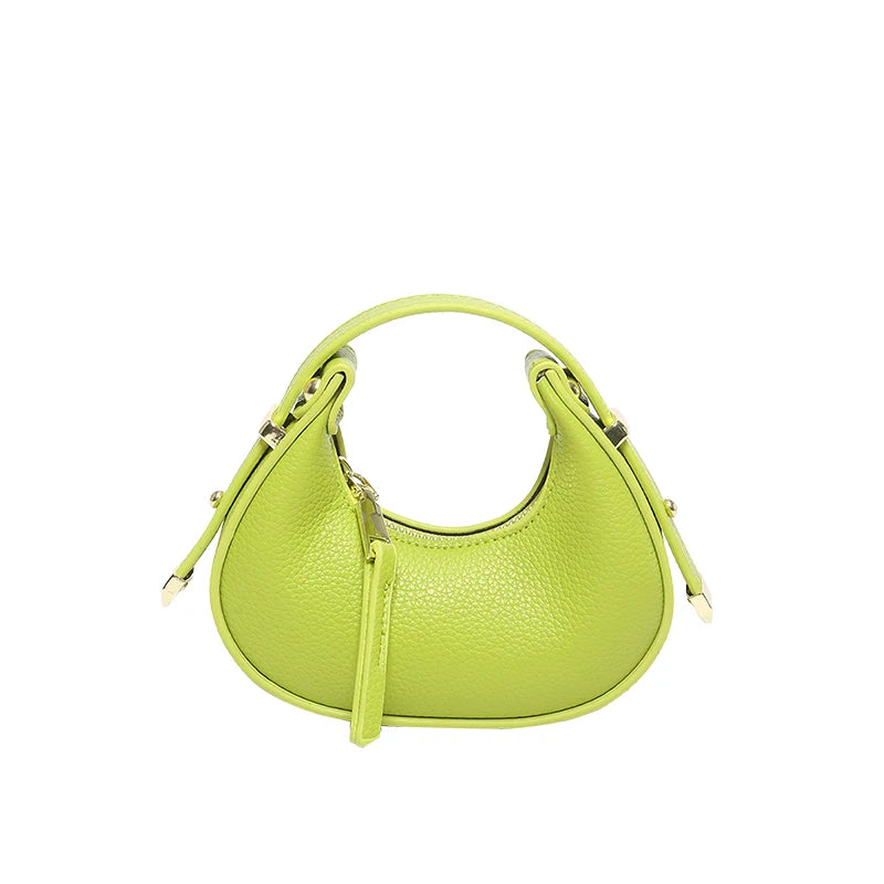 Textured Mini Half Moon Bag Chic Versatile Soft Leather Lipstick Handbags