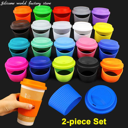 Silicone World 2PCS/Set Silicone Coffee Cup Cover Heat Insulation Anti Slip Cup Sleeve Mug Glass Cup Cover Anti-Dust Cup Lids