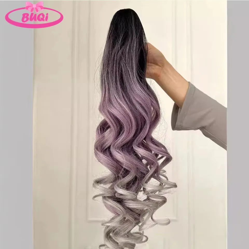 Water Wave Claw Clip In Ponytail Hair Extension Ombre Color Curly Wavy Synthetic Ponytail Extension Hair For Women Pony Tail