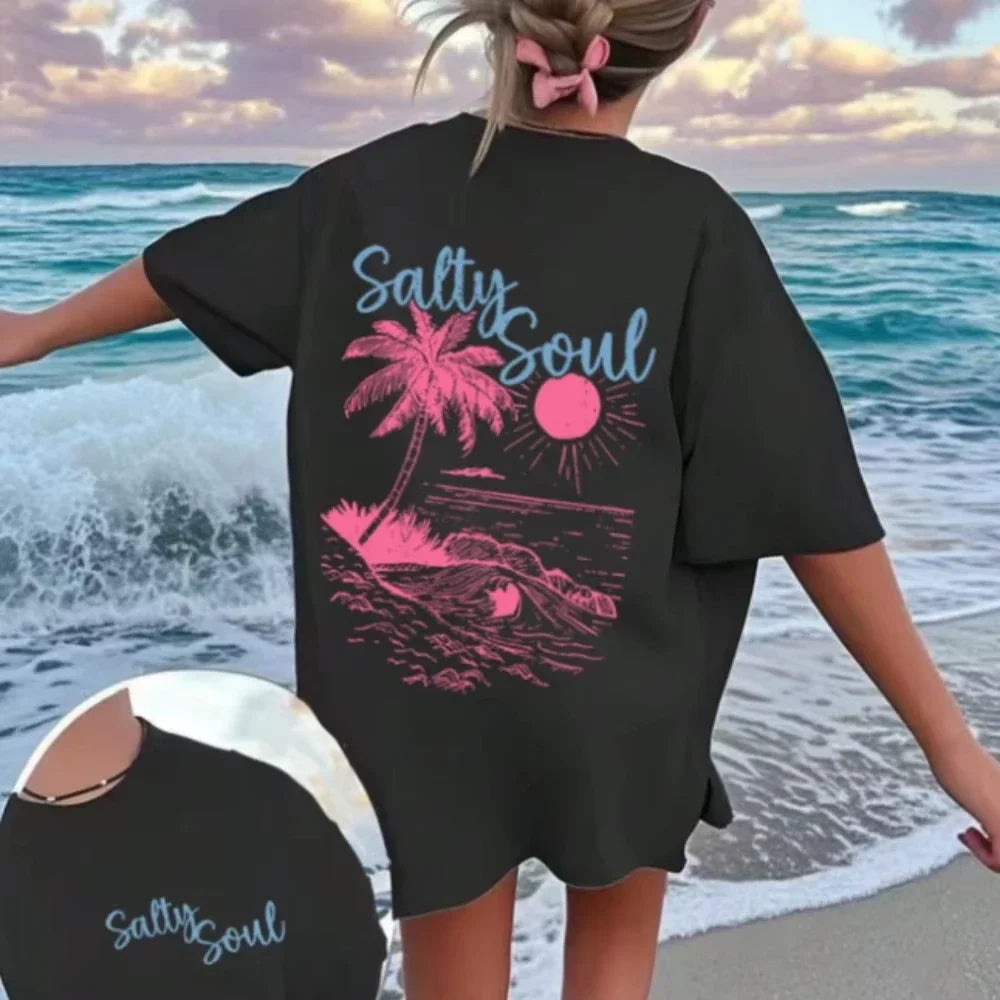 Women's Fashionable Casual Versatile Pattern Printed Round Neck Short Sleeved T-shirt Top