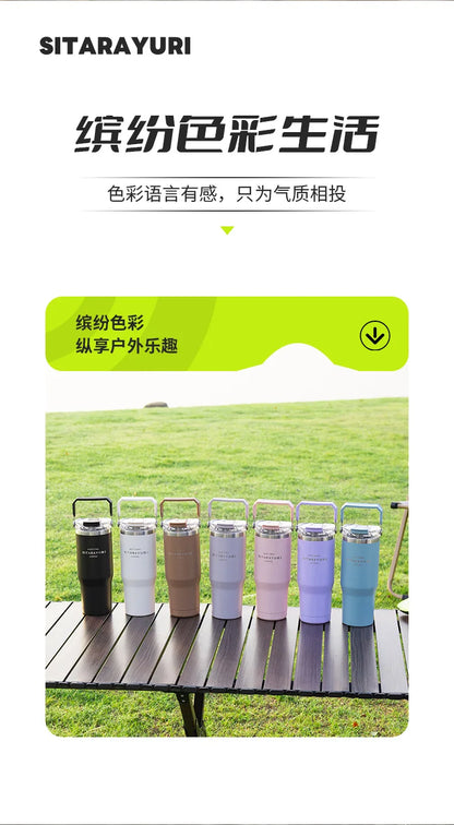 600-900ML Large Capacity Handheld  Stainless Steel Thermos Bottle Bing Ba Water Bottle Double Drinking Straw Thermo Bottle