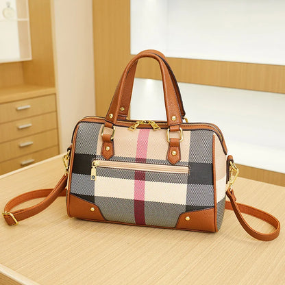 High Quality Women Satchel Purses and Handbags Vegan Leather Boston Barrel Bag Top Handle Shoulder Purse with Crossbody Strap