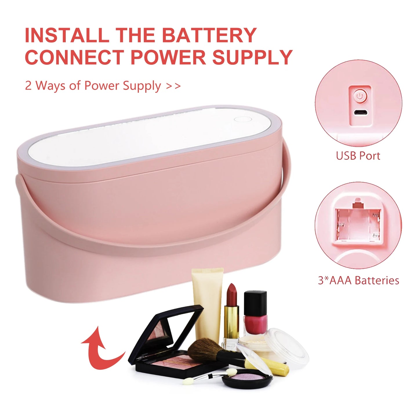 Portable LED Makeup Storage Box – Waterproof Travel Cosmetic Case with Mirror