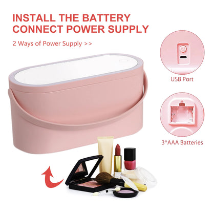 Portable LED Makeup Storage Box – Waterproof Travel Cosmetic Case with Mirror