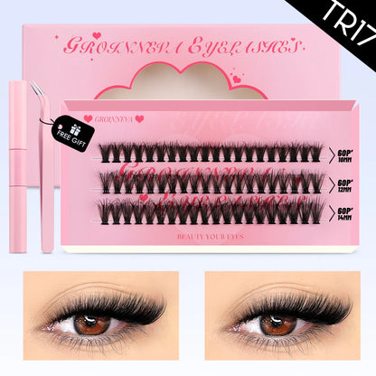DIY Lash Clusters Set Mixed Tray Lashes Kit Fluffy Individual Lashes Extension with Lash Bond and Seal At Home Makeup