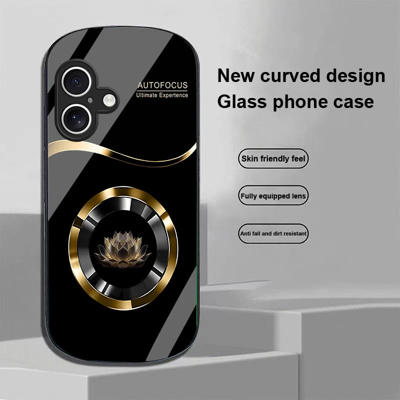 Circle Lotus White For Apple IPhone 16 11 13 15 14 Pro Max 12 Mini 7 8 Plus XR X XS Elliptical Shaped Tempered Glass Phone Case