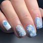 24pcs Merry Christmas Press On Nails Glitter Blue Short Square False Nail With Snowflake Designs French Fake Nail