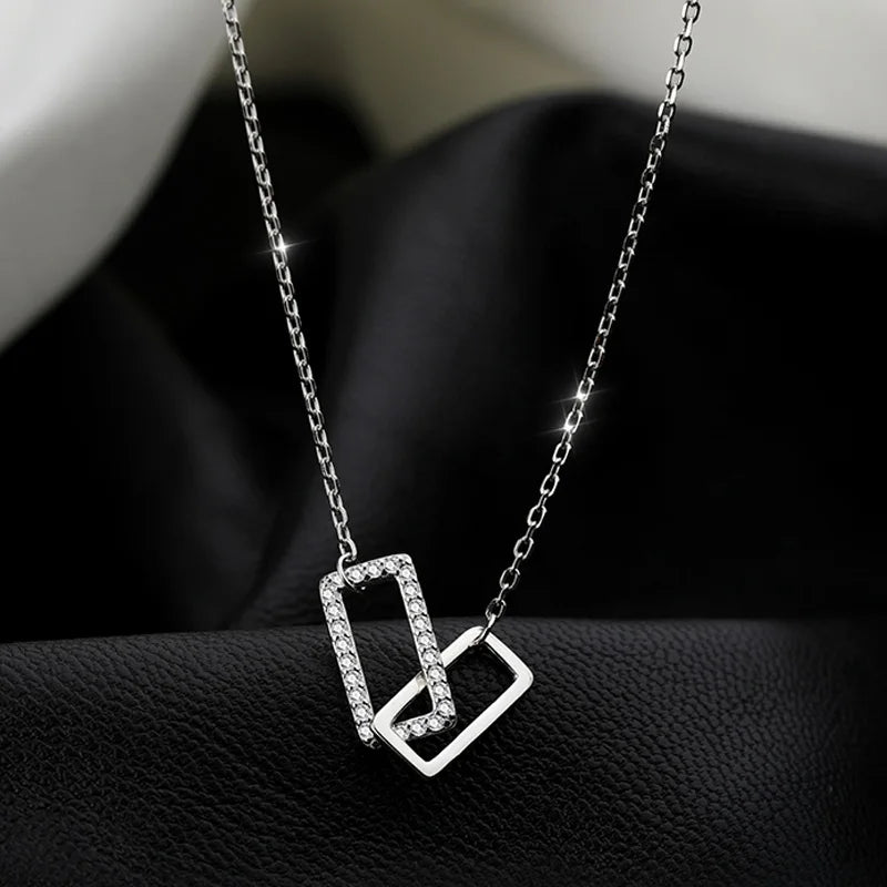 S925 Silver Round Choker Zircon For Women Fashion Chain Minimalist Dainty Double Circle Pendant Necklace Neck Fine Jewelry