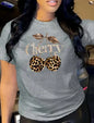 Women's Casual Cherry Print T-Shirt with Leopard Print Cherries & Letter Design - Short Sleeve, Crew Neck  Ladies T Shirts