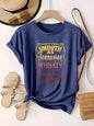Plus Size Women's Round Neck Whiskey & Strawberry Wine themed Print Short Sleeve T Shirt Summer Casual Trendy Tops