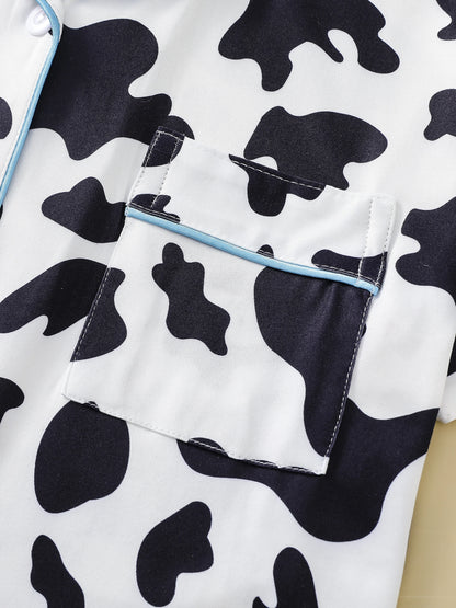 Two-piece set of women's pajamas lapel top and trousers cow pattern summer casual women's pajamas home wear
