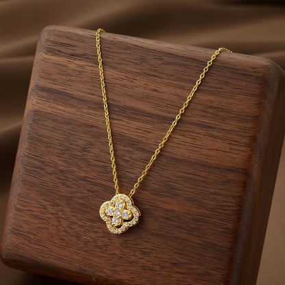 Lucky Four-leaf Clover CZ Necklace For Women's Dynamic Fashion Clavicle Chain Versatile Fashion Accessories