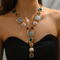 Vintage Exaggerated Y-shaped Long Necklace for Women Stylish Chunky Geometric Pendant Necklaces Boho Fashion Jewelry Accessories