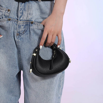 Textured Mini Half Moon Bag Chic Versatile Soft Leather Lipstick Handbags