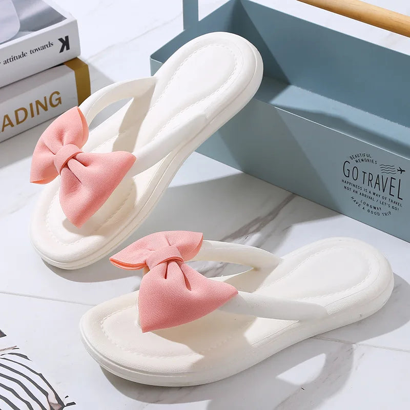 Bow Tie Slippers for Women, Sweet Bow Tie Flip Flops, Outdoor EVA, Non-Slip Beach Shoes, Comfortable Sandals, Summer Fashion