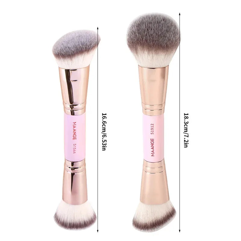 2PCS Foundation Makeup Brush Double-ended Flat/Angle Top Contour Brush for Beauty Blending Liquid Powder Concealer Cream