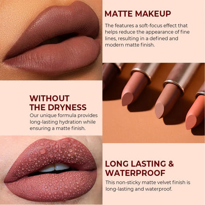 2Pcs/Set Matte Brown Lipstick+Translucency Lip Gloss Combo Kit,Easy Application, Non-Stick, Moisturizing