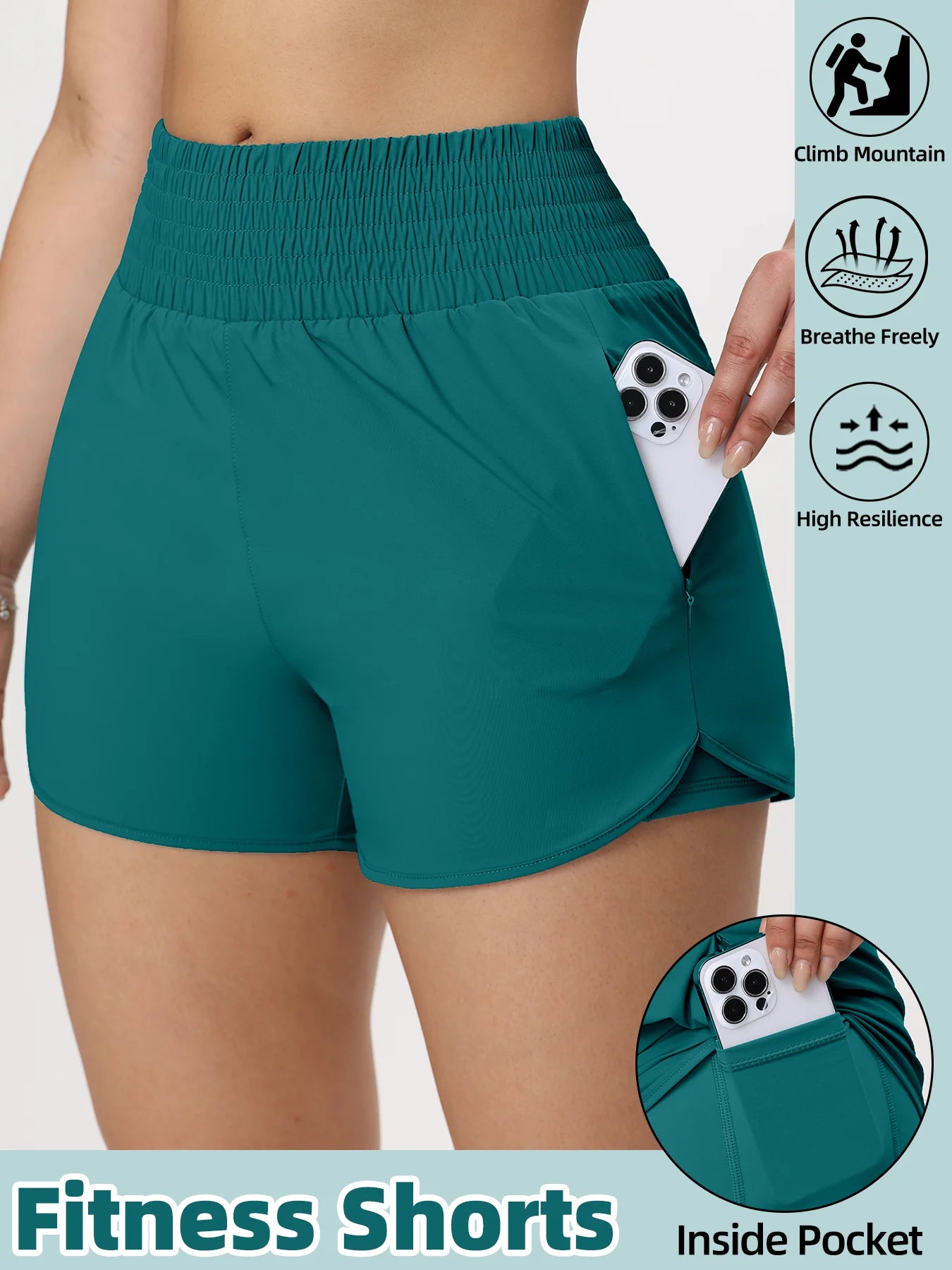 Women Side Zippered Pocket With Inner Lining Shorts Quick Drying Running Fitness Yoga Leisure Sport Shorts