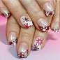 24pcs Merry Christmas Press On Nails Glitter Blue Short Square False Nail With Snowflake Designs French Fake Nail