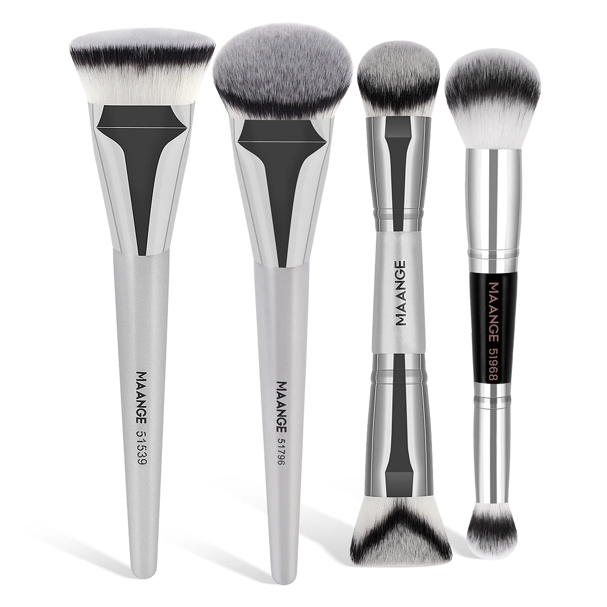 4pcs Makeup Brushes 2pcs Dual-ended Concealing Blush Brushes 2pcs Flat Top Angled Foundation Brushes Kit