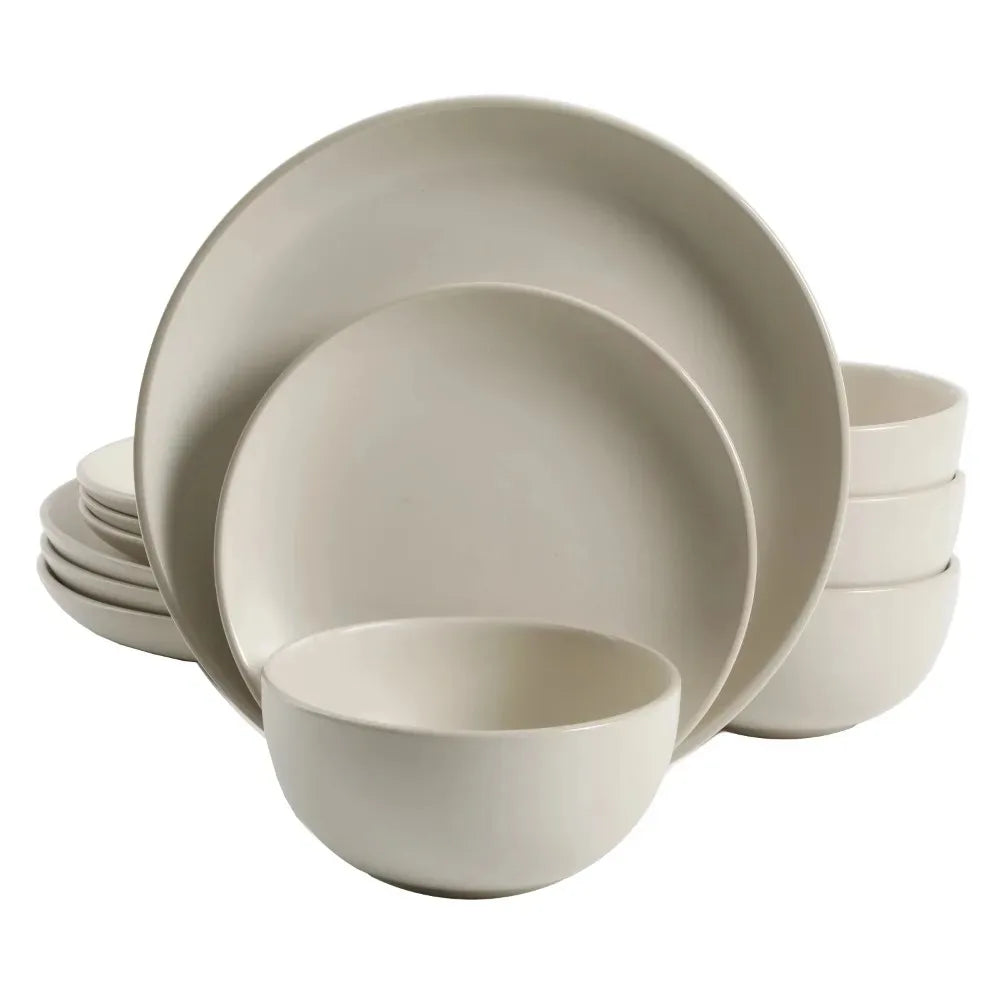 Matte 12-Piece Dinnerware Set, Cream,  Bowl Set , Salad Bowl