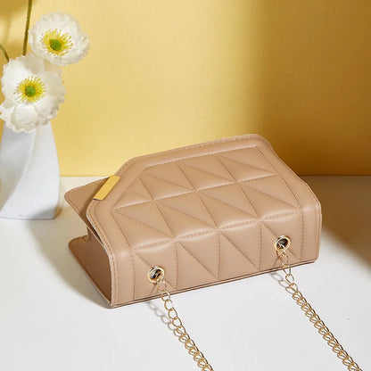 Triangle diamond check embroidery small square bag new fashion with solid color sequin magnetic link crossbody bag