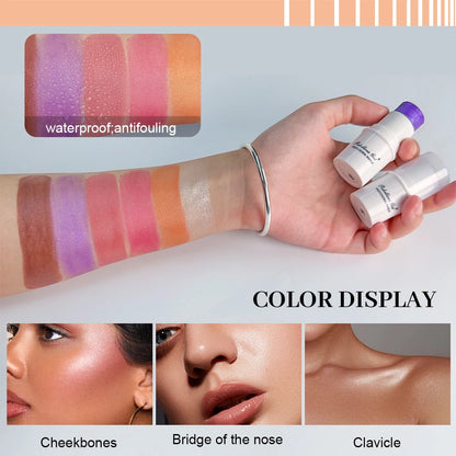 Blush Contour Highlighter Stick for Cheeks Eyes Lip Lightweight Dewy Finish Blush Stick Contour Natural Blusher Stick Makeup Set