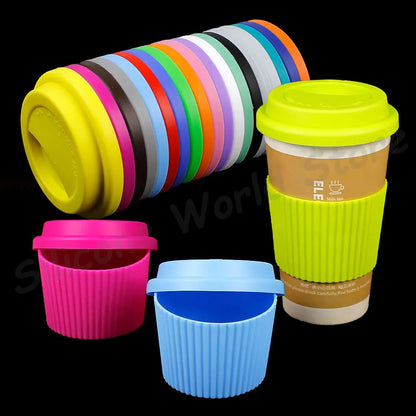 Silicone World 2PCS/Set Silicone Coffee Cup Cover Heat Insulation Anti Slip Cup Sleeve Mug Glass Cup Cover Anti-Dust Cup Lids