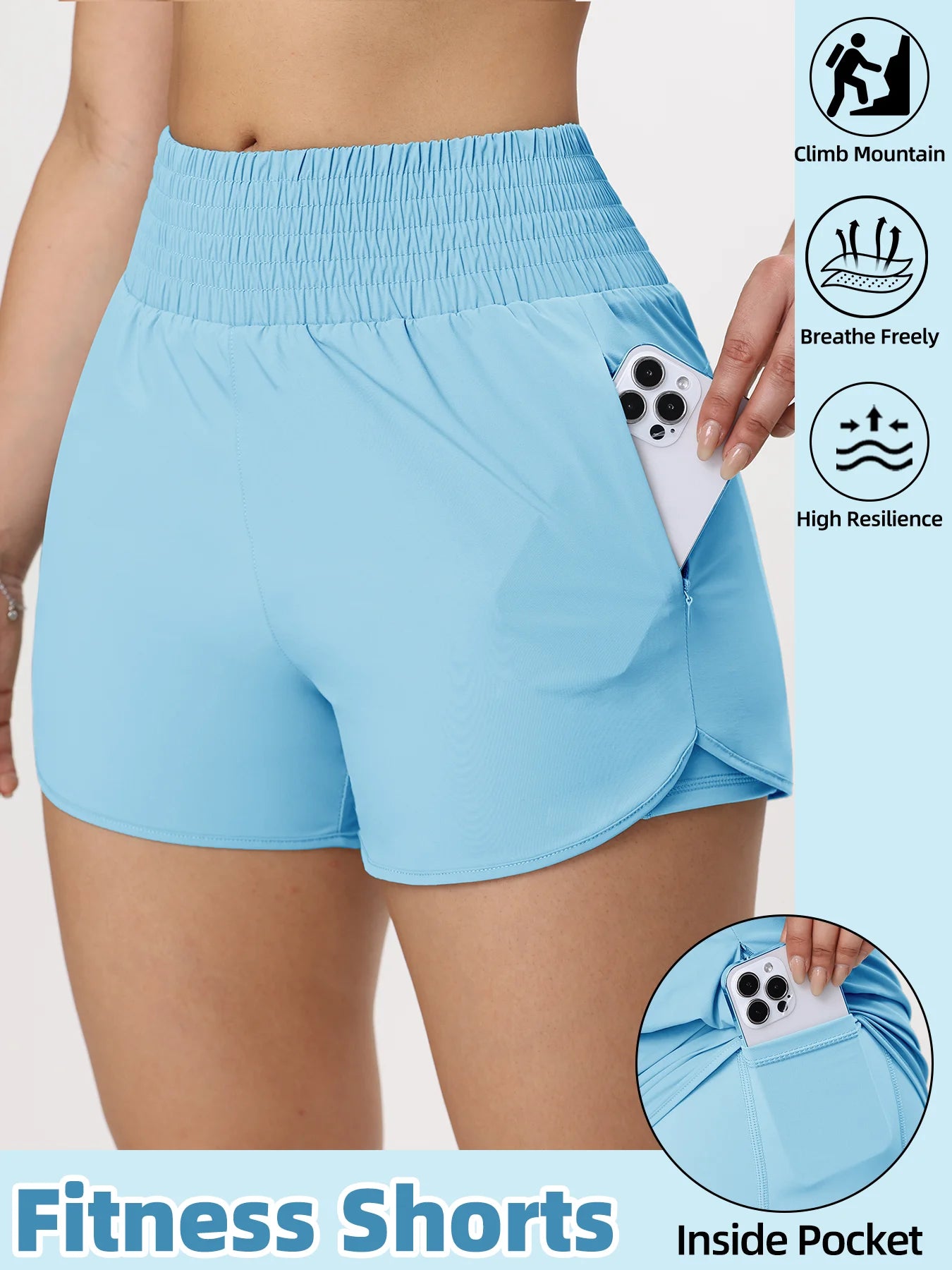 Women Side Zippered Pocket With Inner Lining Shorts Quick Drying Running Fitness Yoga Leisure Sport Shorts