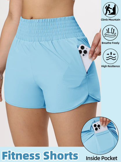 Women Side Zippered Pocket With Inner Lining Shorts Quick Drying Running Fitness Yoga Leisure Sport Shorts