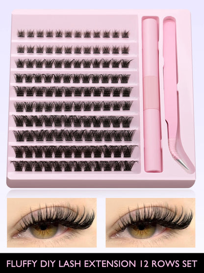 Eyelash Clusters Kit DIY Lash Extension Kit Lash Bond And Seal And Eyelash Tweezers With Waterproof Strong Hold