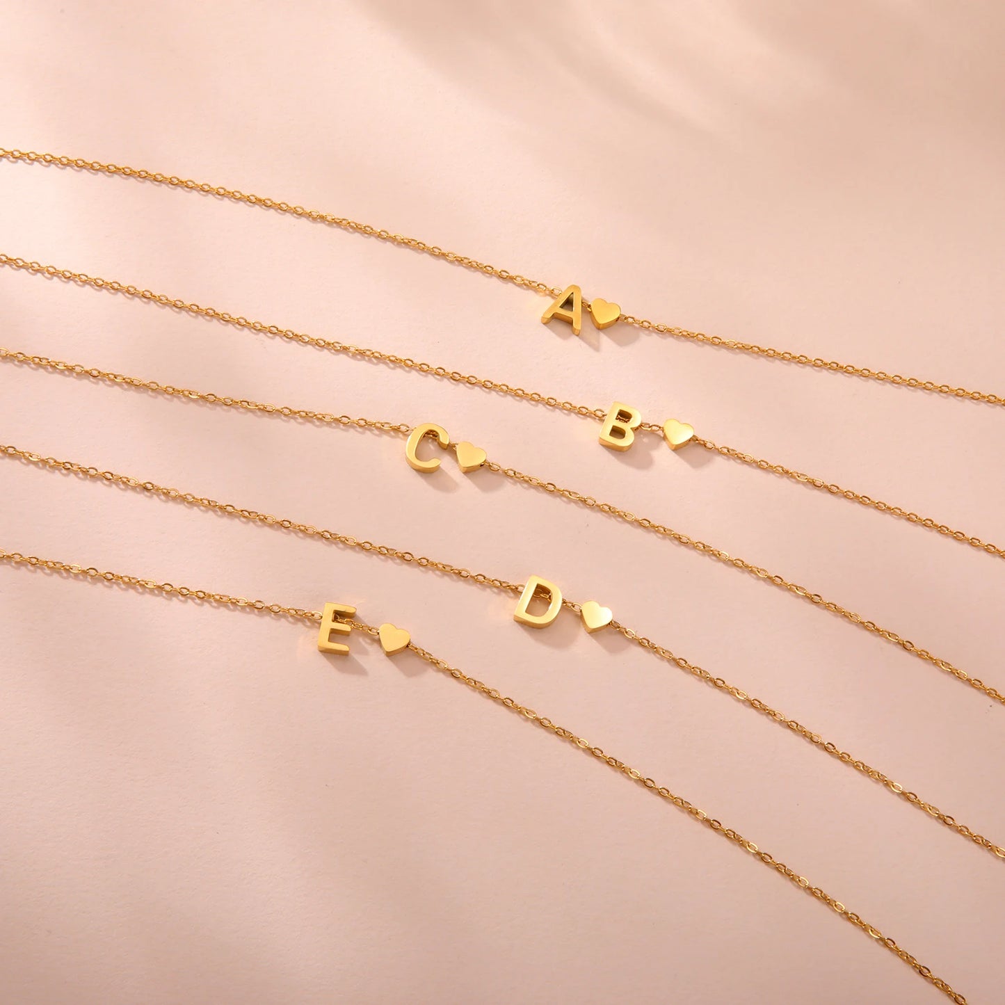 Initial Letter Mini Heart Pendant Necklace for Women Stainless Steel A-Z Alphabet Choker Chain Jewelry