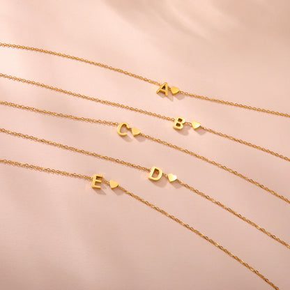 Initial Letter Mini Heart Pendant Necklace for Women Stainless Steel A-Z Alphabet Choker Chain Jewelry