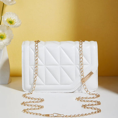 Triangle diamond check embroidery small square bag new fashion with solid color sequin magnetic link crossbody bag