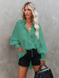 Women's Striped Print Button Front Frill Trim Raglan Sleeve Pocket Shirt, Clothes for Women, Going Out Tops, Shirts for Women, Casual Long Sleeve Shirred High Low Top for Daily Wear, Fall Tops Preppy 80s Clothes, Women's Clot