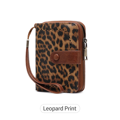 Anti-Theft Brush Bag for Ladies, Oil Wax Leather, Short Purse, European and American Retro, Multi-Function, organ Card Bag