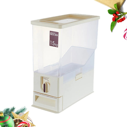 15KG Moisture- - Rice Container Sealed Grain Storage Bin Plastic Rice Bucket (Beige)