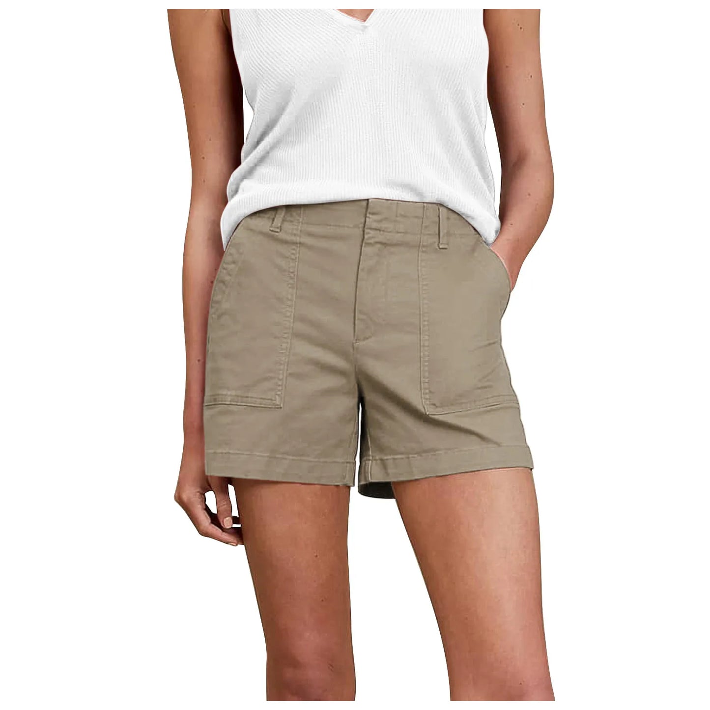 Solid Color Retro Stretch Twill Short Side Pockets Soft Feel Flattering Fit Pants Versatile Elastic Waist Fashion Summer Women