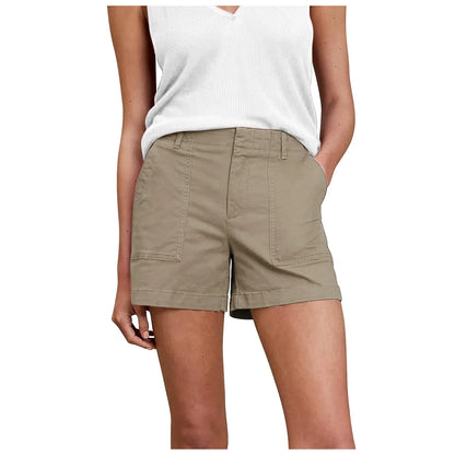 Solid Color Retro Stretch Twill Short Side Pockets Soft Feel Flattering Fit Pants Versatile Elastic Waist Fashion Summer Women