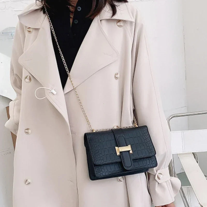 Tote Handbags Chains Shopper Clutch Handbag Winter Large Shoulder Bags for Women Stone Pattern PU Leather Crossbody Bags