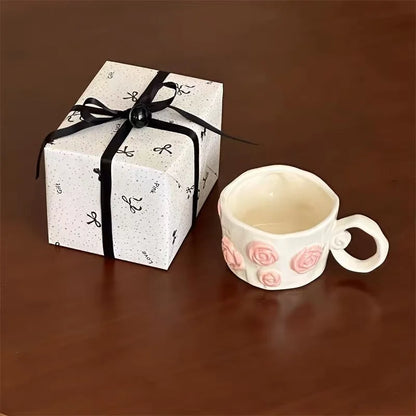 Handmade Irregular Mug, Pink Three-dimensional Bow Coffee Cup, Artistic Niche Mug Gift Ceramic Water Cup