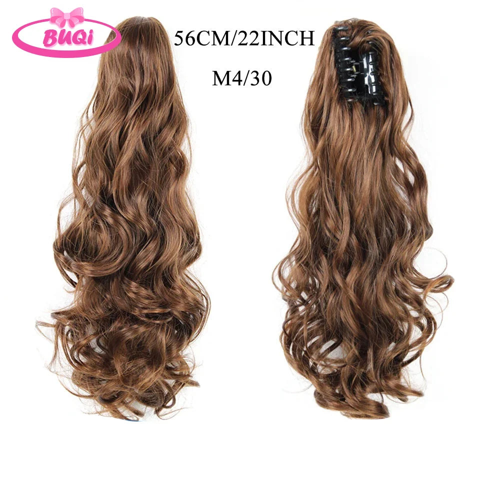 Water Wave Claw Clip In Ponytail Hair Extension Ombre Color Curly Wavy Synthetic Ponytail Extension Hair For Women Pony Tail